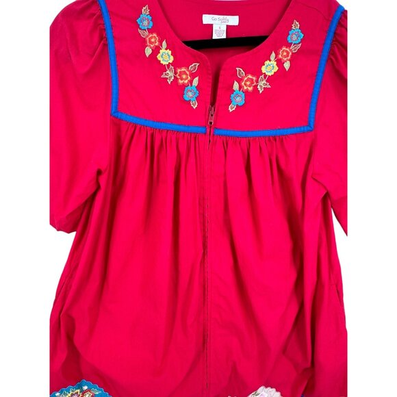Go Softly Patio Robe‎ Housedress Womens Small Housecoat Embroidered Grannycore - Picture 3 of 13
